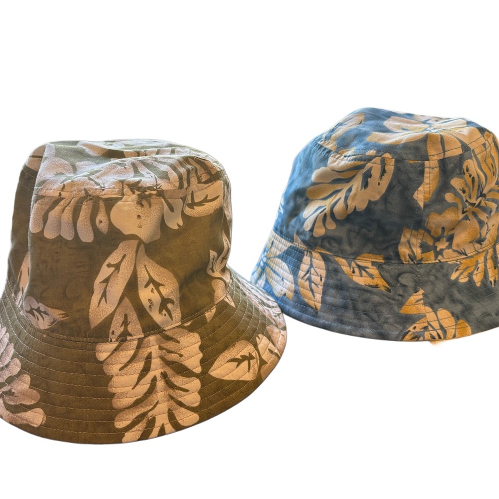 Kids Reversible Bucket Hat Bundle- Green and Blue Leaf Print